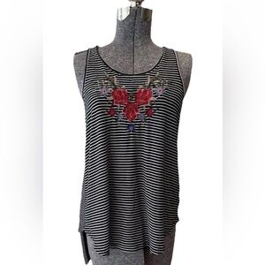 American eagle Striped Scoop Neck Tank Top embroidered flowers Size M Y2K‎